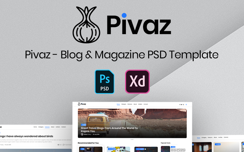 Download PSD шаблон "Pivaz - Blog & Magazine PSD Template" / Pivaz - Blog & Magazine PSD Template - PSD шаблон на тему графика pivaz blog psd template adobe xd corporate unique magazine blogging blogger ui kit multipurpose marketing