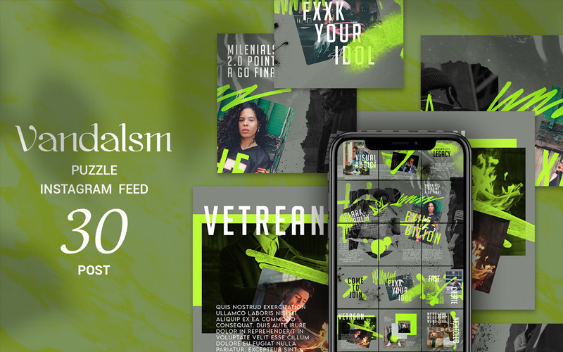 Download Шаблон для соцсетей "Vandalsm Puzzle Instagram Feed Social Media Template" / Vandalsm Puzzle Instagram Feed Social Media Template - Шаблон для соцсетей на тему графика ads advertising banners fashion green instagram banner instagram stories minimalist modern online shop overlay promotion promotional sale simple social media
