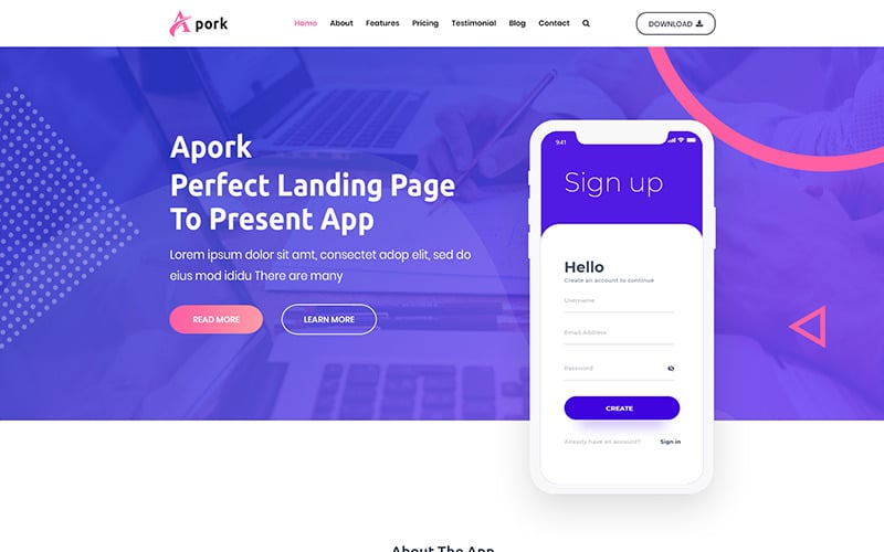 Apork - motyw WordPress dotyczący produktu Landing