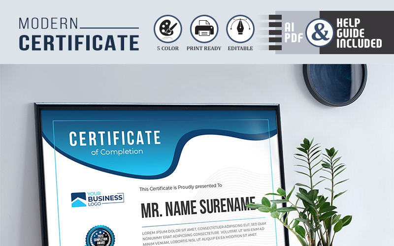 Download Шаблон сертификата "Business Completion Certificate Template" / Business Completion Certificate Template - Шаблон сертификата на тему графика achievement appreciation award diploma completion acknowledgement landscape eyelash nail extension modern luxury vertical professional training red blue gold green yellow