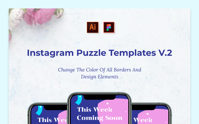 Download Шаблон для соцсетей "Instagram Puzzle Template V.2 for Social Media" / Instagram Puzzle Template V.2 for Social Media - Шаблон для соцсетей на тему графика background minimalist gallery instagram twitter posts puzzle coming soon shop social media square stories template memphis simple clean modern facebook