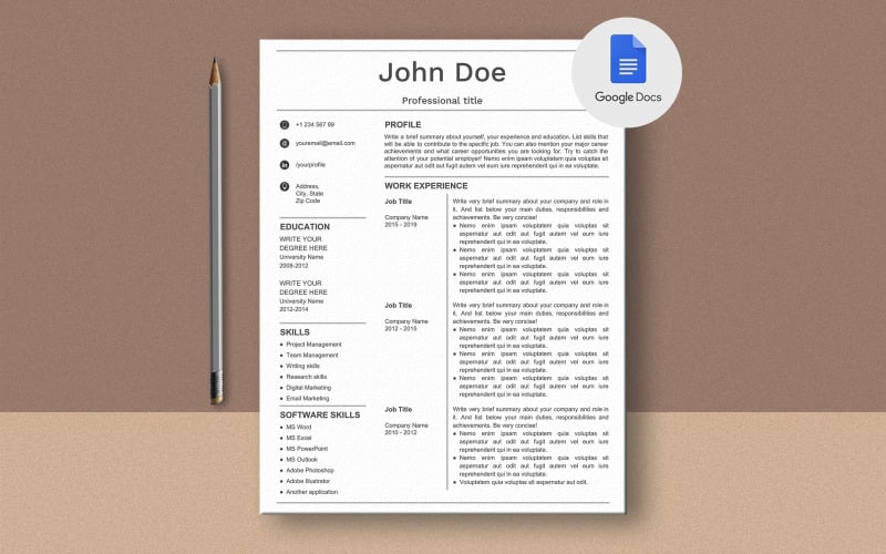 John Doe Modelo de currículo do Google Docs - TemplateMonster