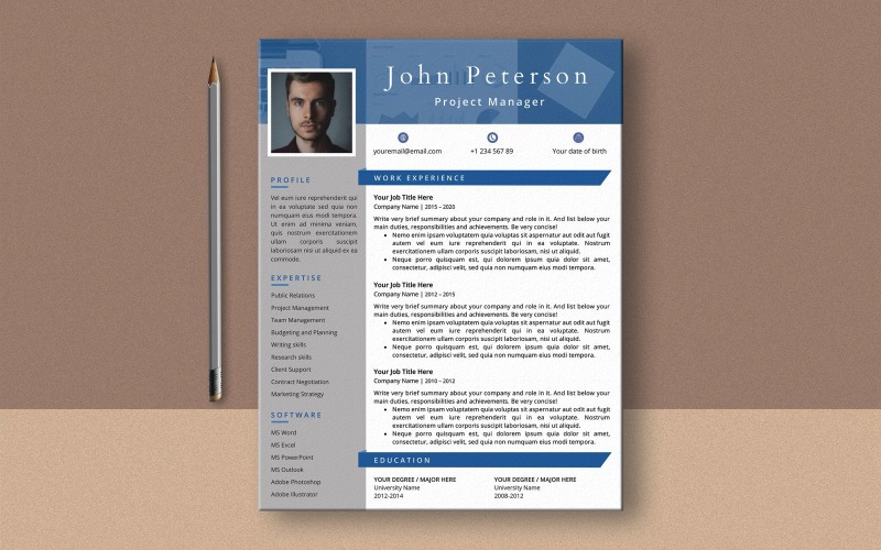 Download Резюме "John Peterson Ms Word Resume Template" / John Peterson Ms Word Resume Template - Резюме на тему графика microsoft,word,cv,professional,creative,modern,a4,references,salary,expectations,european,director,manager,architect,web,developer,curriculum vitae,resume template,cv template,cover letter