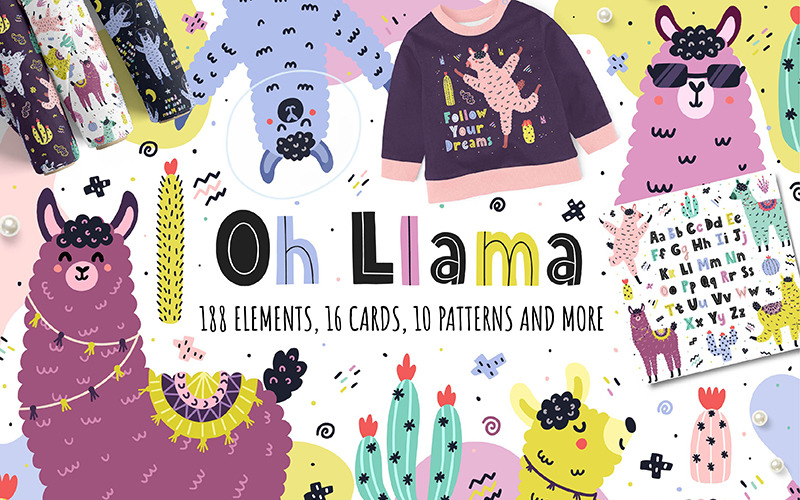 Download Иллюстрация "Oh Llama Graphic Pack - Illustration" / Oh Llama Graphic Pack - Illustration - Иллюстрация на тему графика llama lama alpaca clipart clip art set element print card cute scandinavian face head collection graphic bright alphabet cactus colorful
