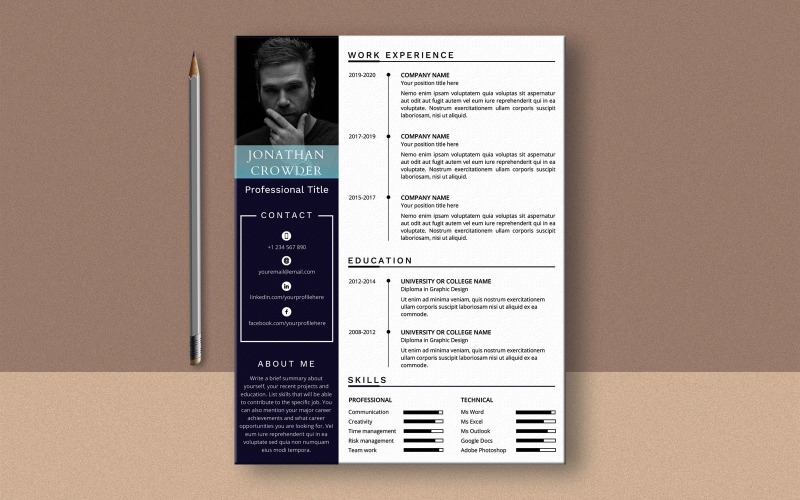 Plantilla de currículum creativo para MS Word, currículum vítae profesional
