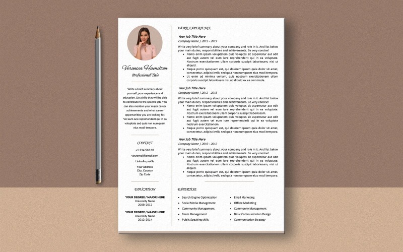 Download Резюме "Veronica Hamilton Ms Word Resume Template" / Veronica Hamilton Ms Word Resume Template - Резюме на тему графика creative,modern,minimalist,word,cv,references,icons,lebenslauf,ats,friendly,simple,pastel,download,downloadable,teacher,marketing,cover letter,resume template,curriculum vitae,cv template