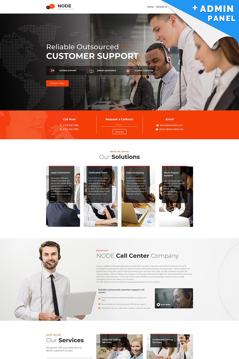 Node - Call Center Landing Page Template