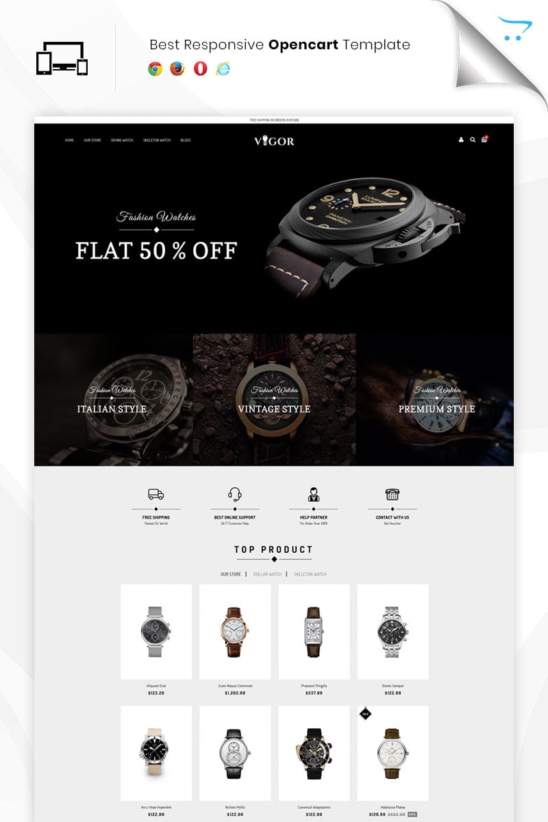 Plantilla OpenCart "Vigor - The Watch Store Responsive" #80197 - captura de pantalla
