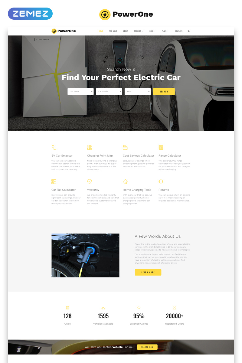 "PowerOne - Electric Cars Classic Multipage HTML5" Responsive Website template №80167 - screenshot