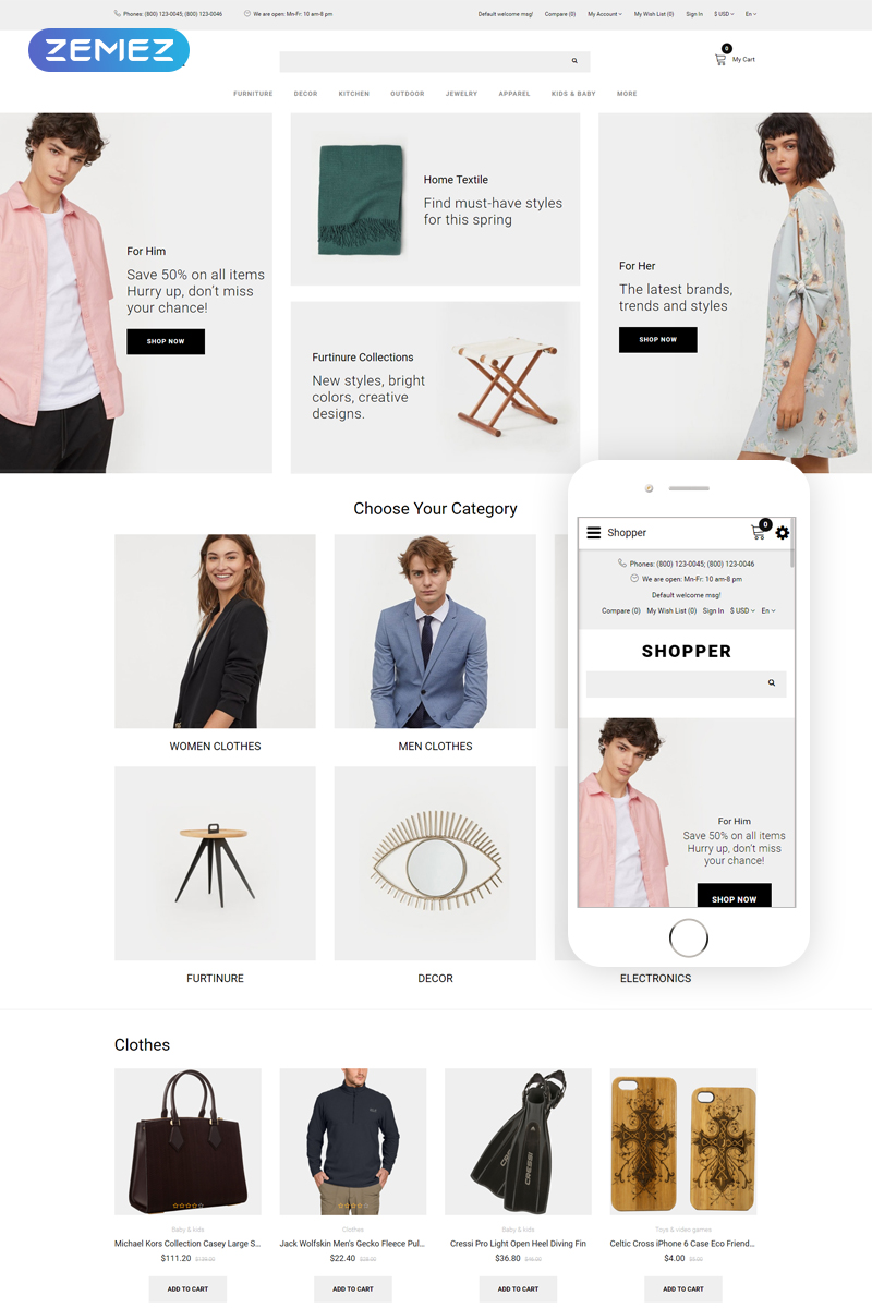 Reszponzív Shopper - Wholesale eCommerce Clean OpenCart sablon 80152