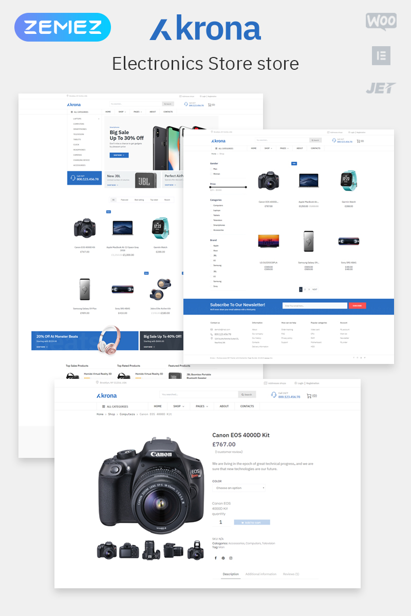 WooCommerce Theme namens "Krona - Electronics ECommerce Classic Elementor" #80170