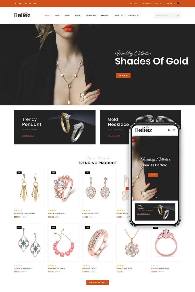 "Beliez - Jewelry Shop" - WooCommerce шаблон №80252