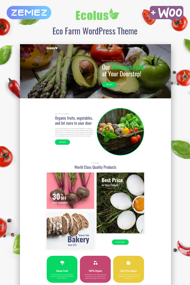 Reszponzív Ecolus - Organic Food Delivery ECommerce Modern Elementor WordPress sablon 80218