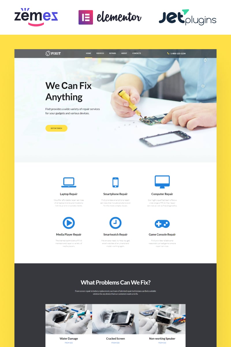Modello WordPress Responsive #80333 "Fixit - Gadgets Repair Multipurpose Modern Elementor" - screenshot