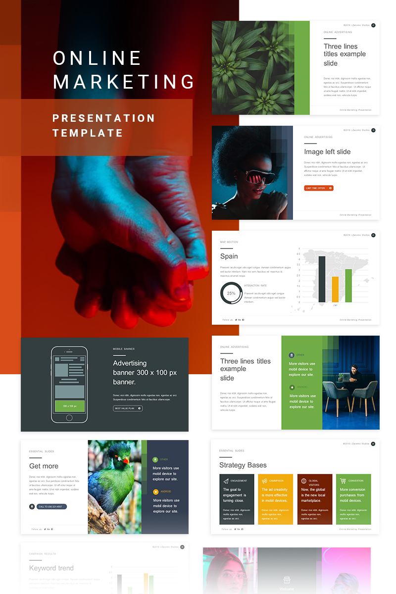 "Online Marketing" 奖金PowerPoint 模板 #80355 - 截图