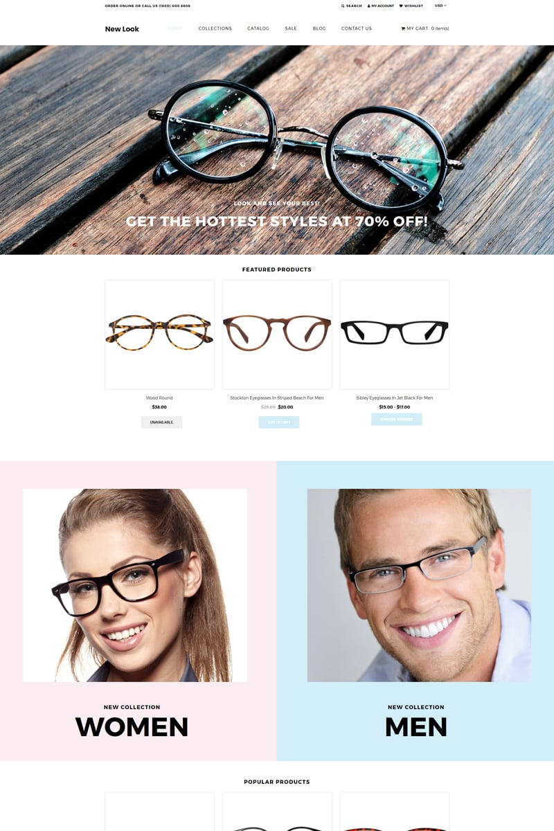 New Look - Eye Glasses Clean Shopify Theme #80433