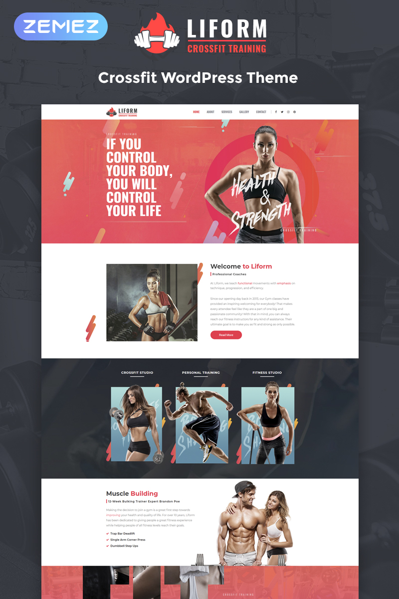 WordPress Theme namens "Liform - Crossfit Sport Elementor" #80591