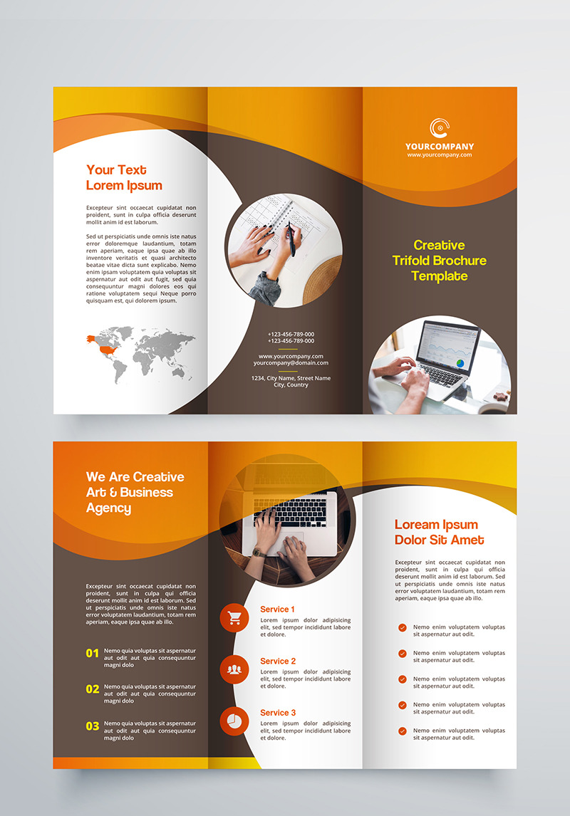 Creative Trifold Brochure Template. 2 Color Styles Corporate Identity