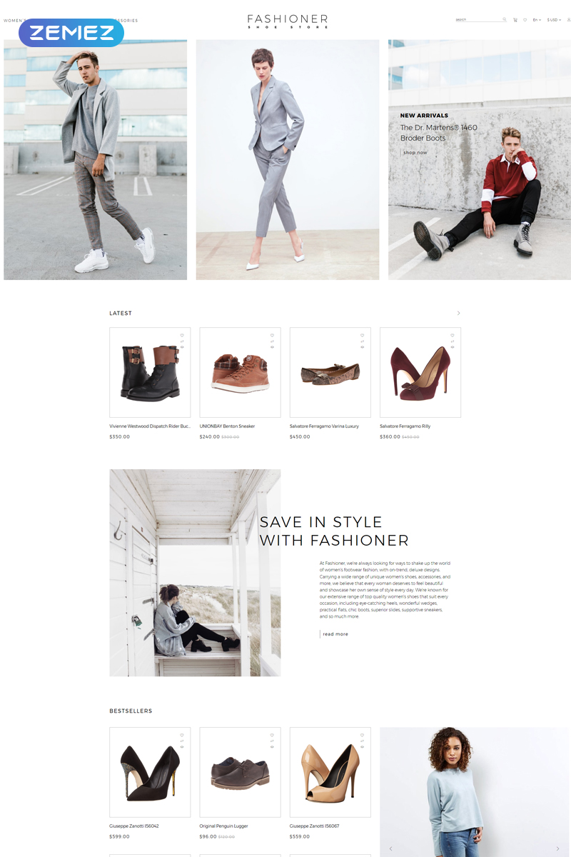 "Fashioner - shoes store" - адаптивний OpenCart шаблон №80796 - скріншот