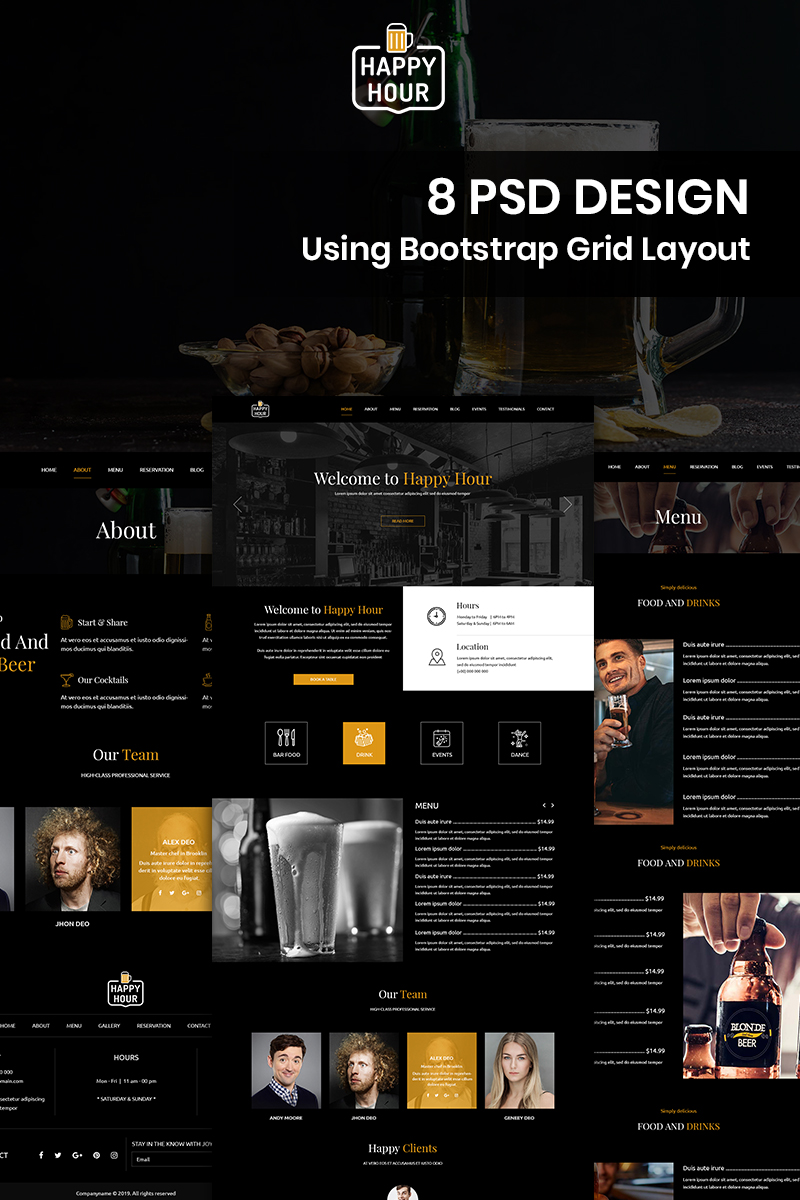 "Happy Hour - Pub PSD Template" PSD Template №80872