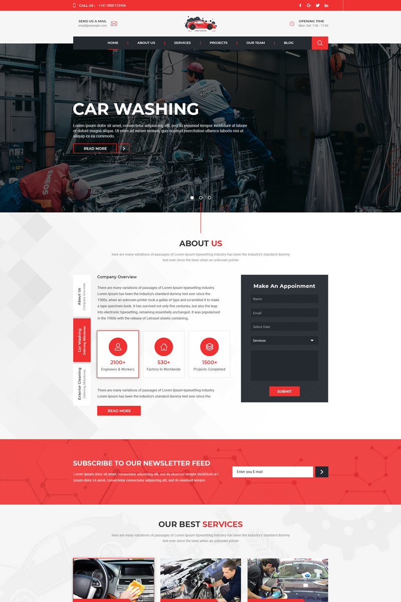 "Ferry - Carwash One Page" 响应式PSD模板 #80907 - 截图