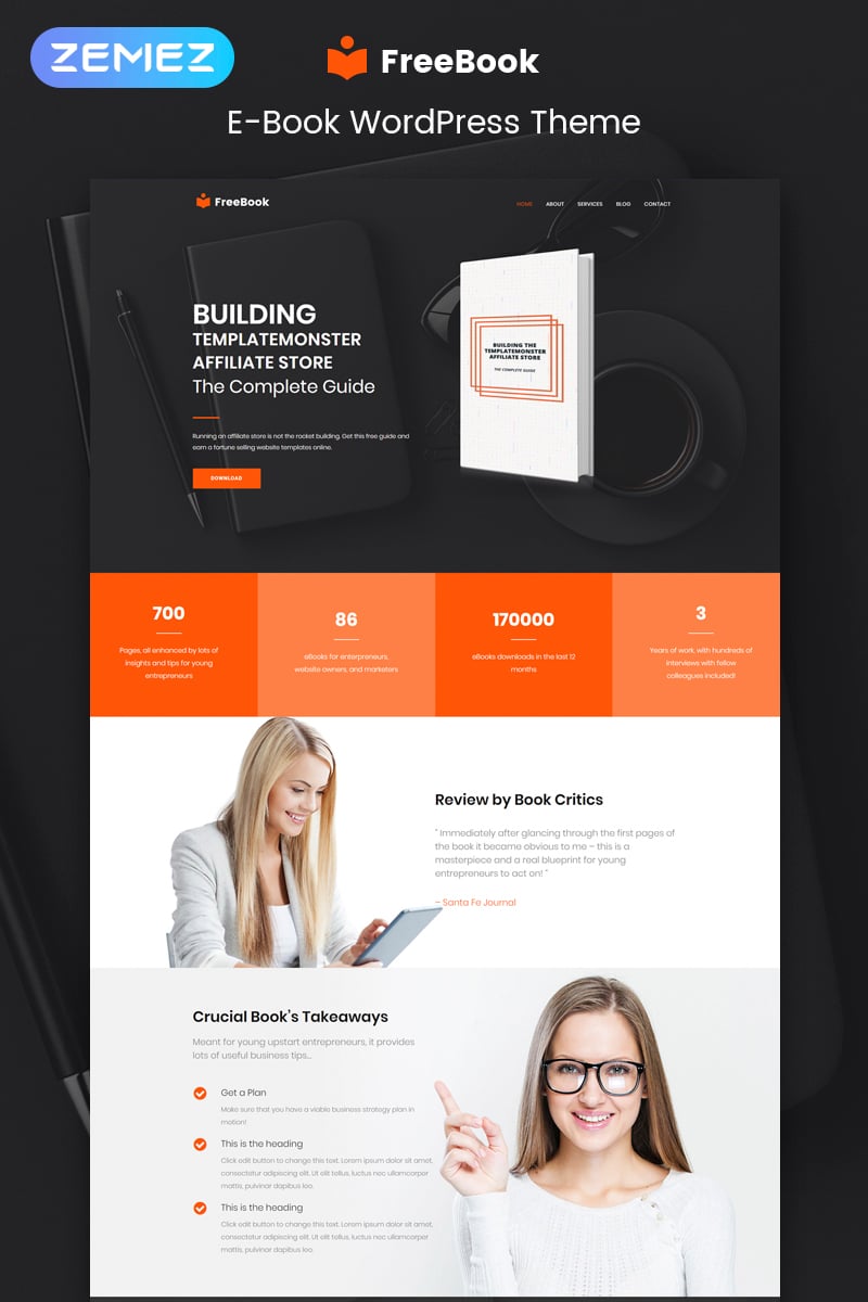 "FreeBook - Ebooks Multipurpose Modern Elementor" 响应式WordPress模板 #80949