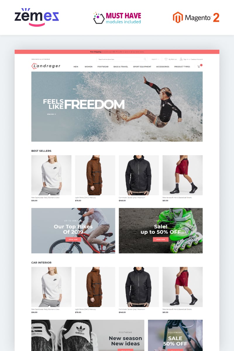 Landrager - Extreme and Outdoor Sports eCommerce Tema Magento №80993 - captura de tela