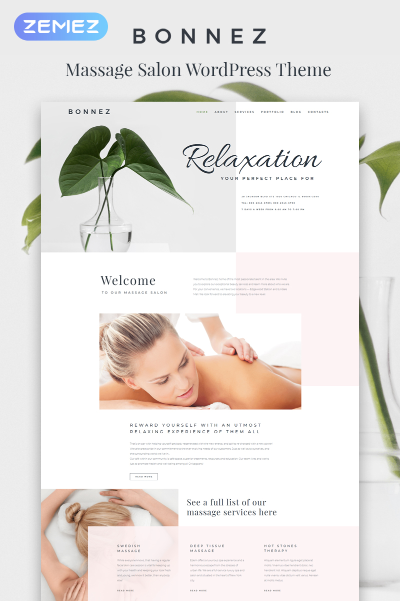 "Bonnez - Massage Salon Ready-to-Use Minimal Elementor" - адаптивний WordPress шаблон №81041