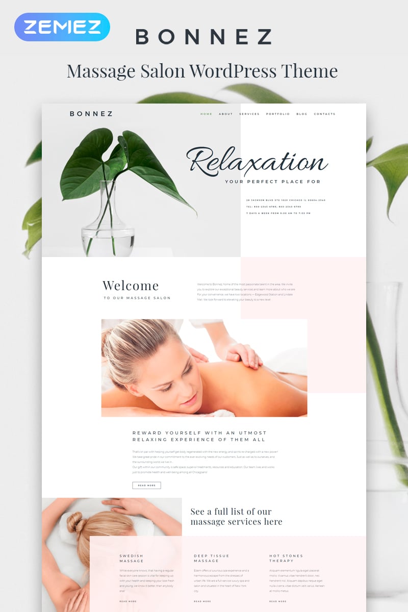 "Bonnez - Massage Salon Ready-to-Use Minimal Elementor" thème WordPress adaptatif #81041
