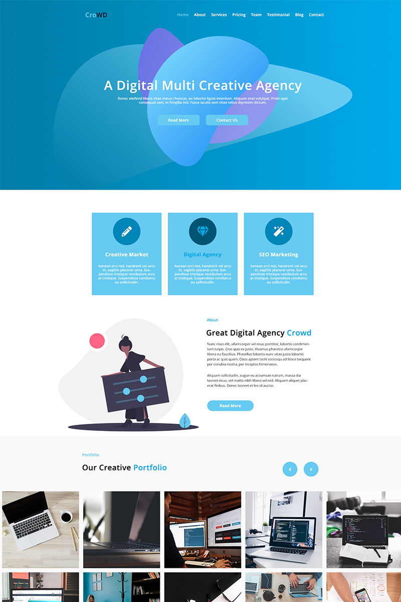 "CroWD - One Page Multi-Purpose Creative Agency PSD Template" Responsive PSD Template №81008