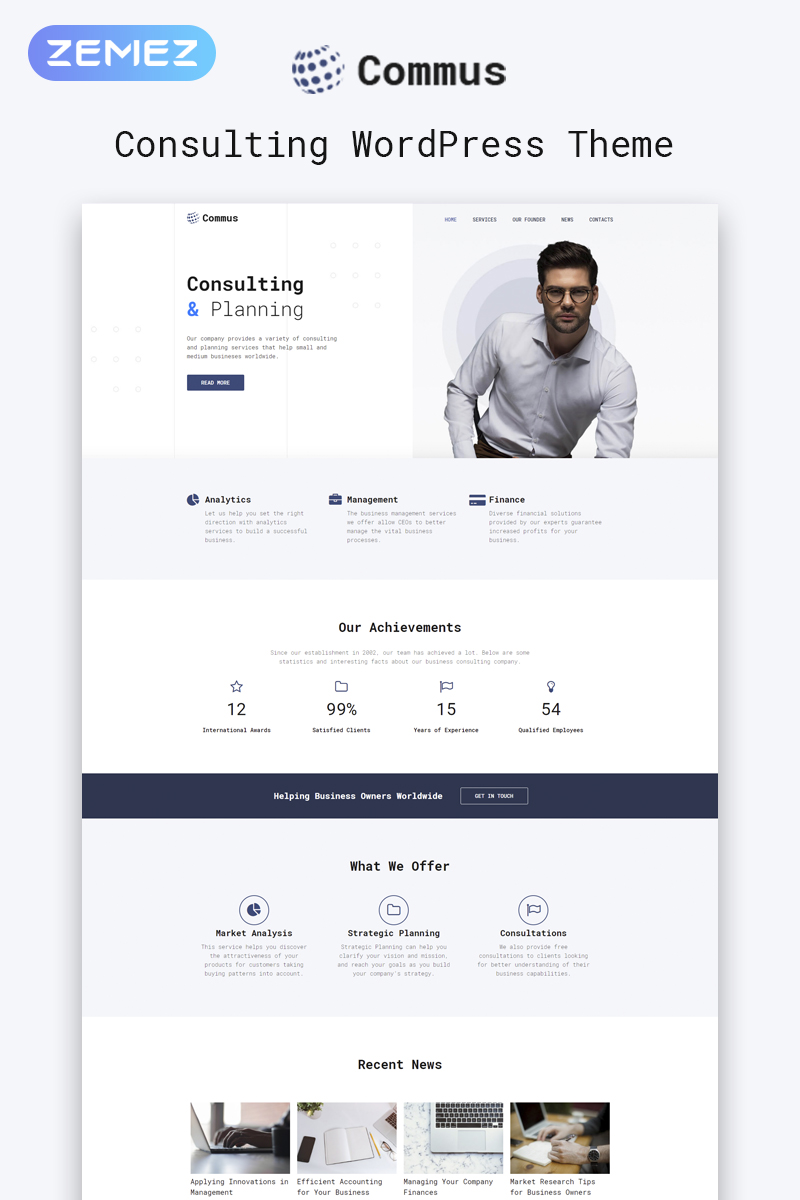 "Commus - Business Multipurpose Minimal Elementor" - адаптивний WordPress шаблон №81209