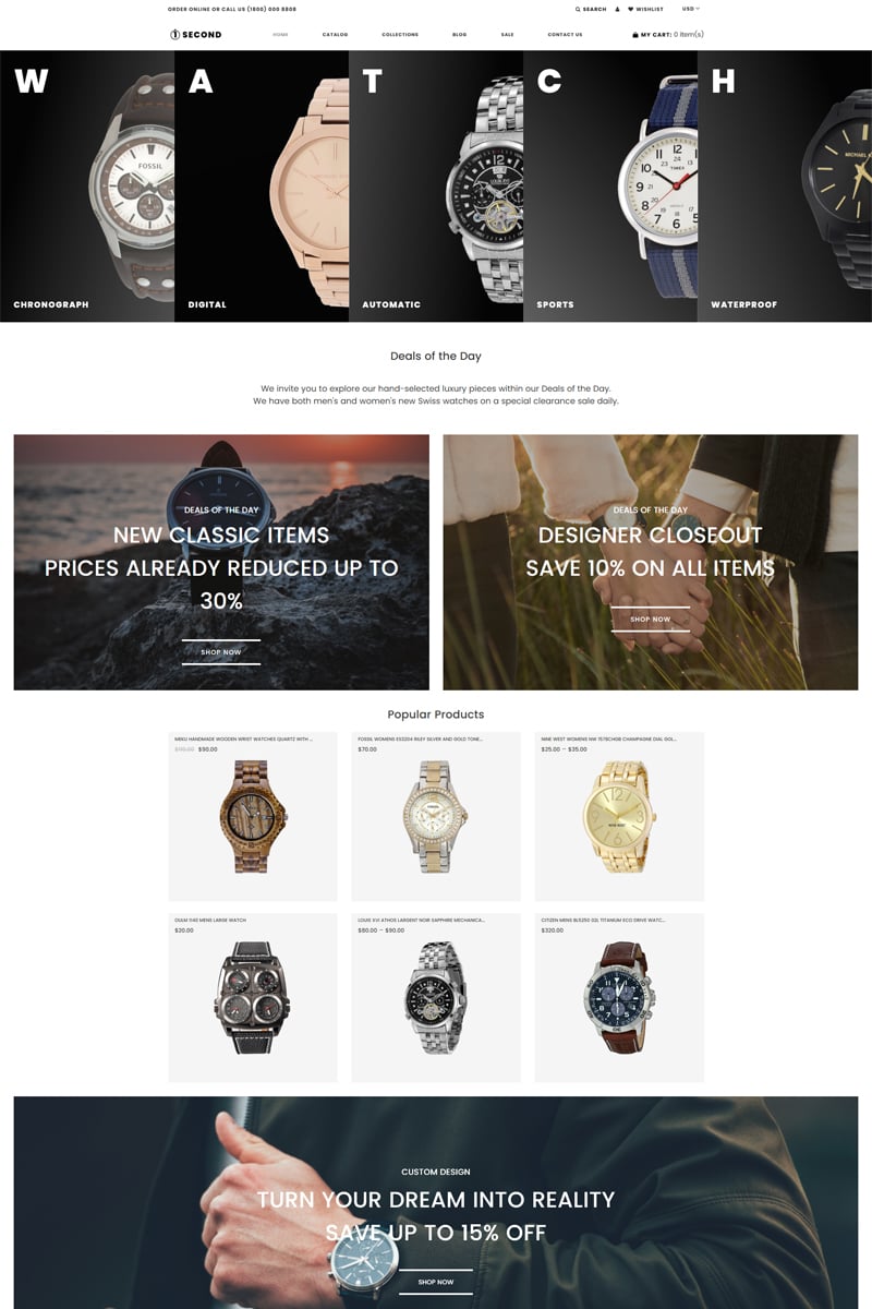 1Second - Watches store eCommerce Clean Shopify Theme
