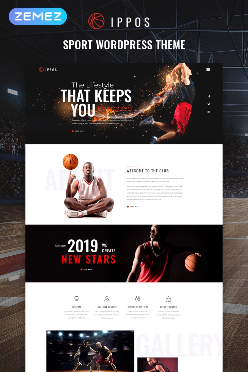 "Ippos - Sport Multipurpose Modern Elementor" - адаптивний WordPress шаблон №81470