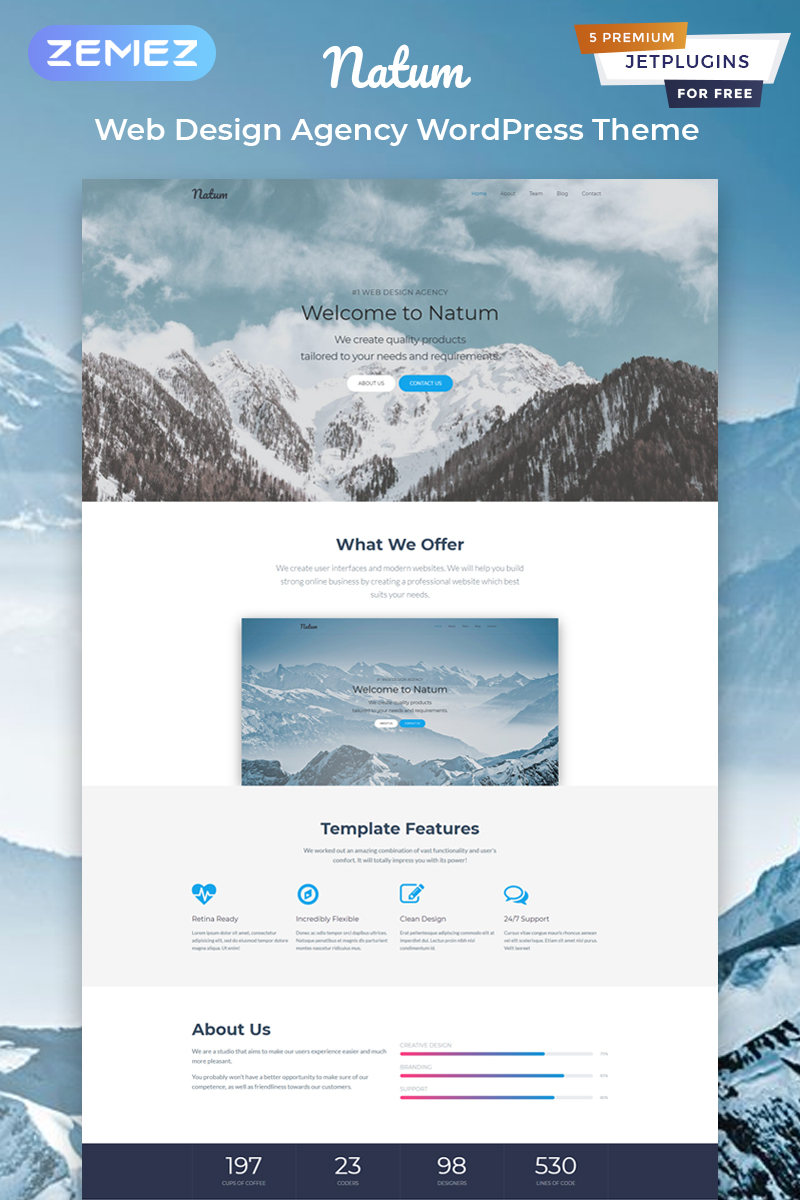 "Natum - Web Design Multipurpose Modern Elementor" - адаптивний WordPress шаблон №81576