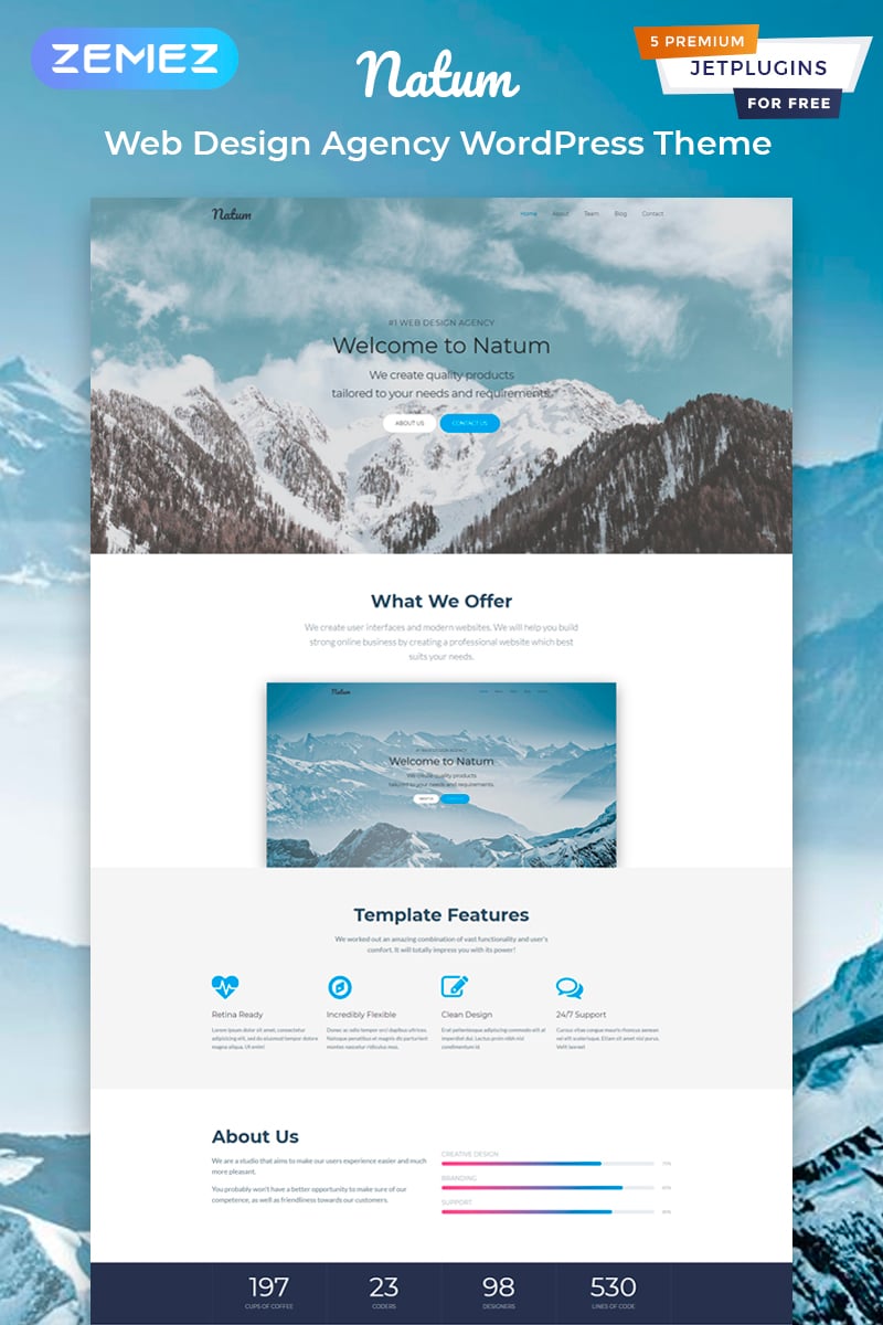 Tema WordPress Responsive #81576 "Natum - Web Design Multipurpose Modern Elementor"