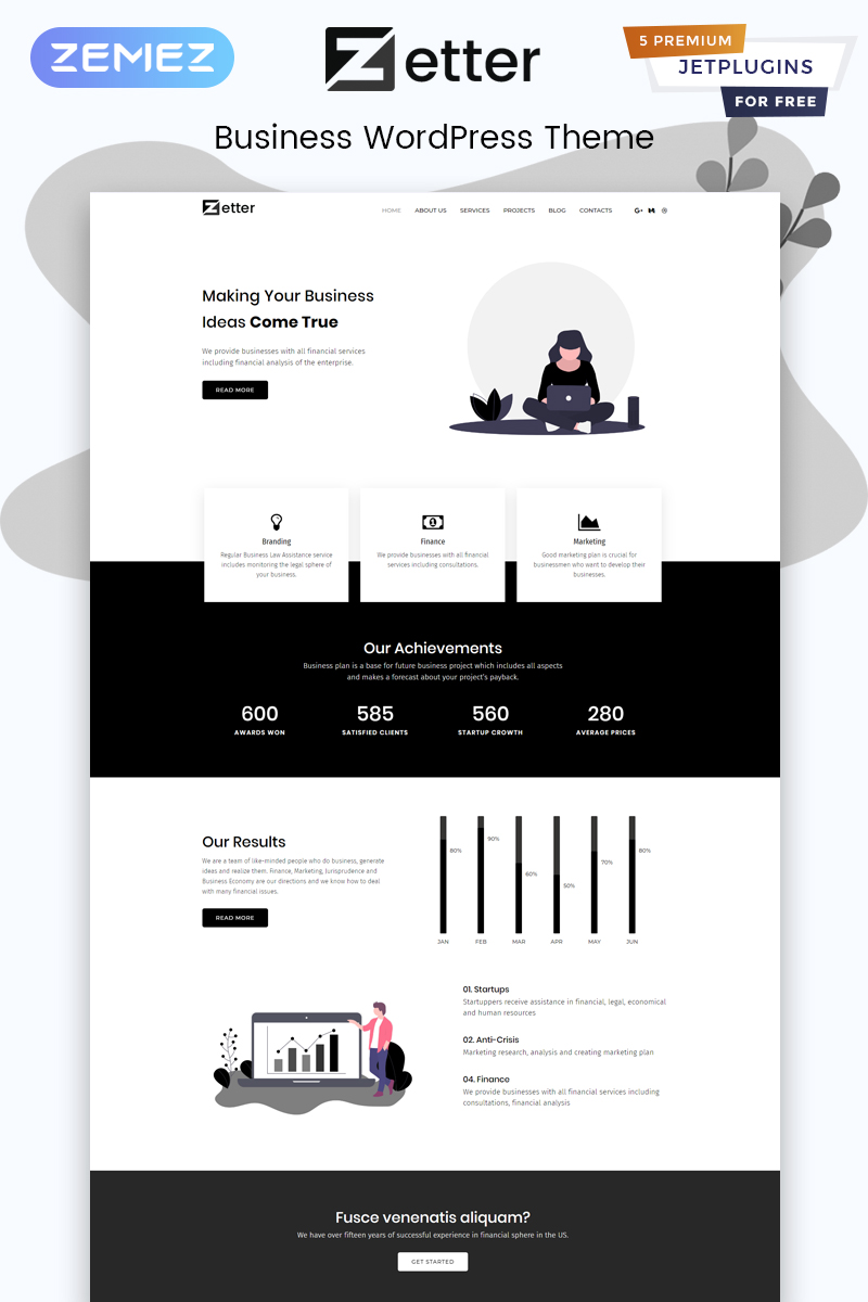 "Zetter - Business Multipurpose Black&White Elementor" - адаптивний WordPress шаблон №81610