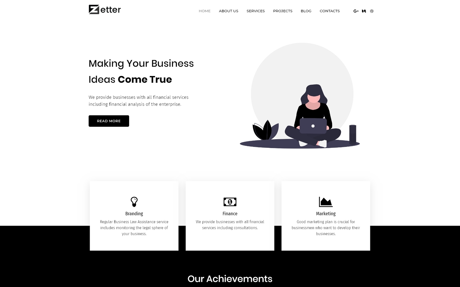 "Zetter - Business Multipurpose Black&White WordPress Elementor Theme" Responsive WordPress thema №81610