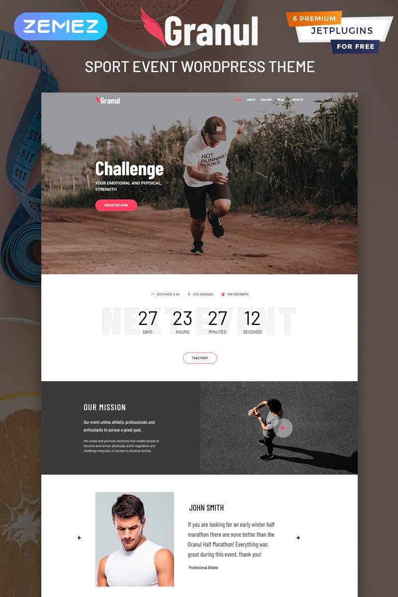 "Granul - Sport Event Multipurpose Modern Elementor" thème WordPress adaptatif #81702