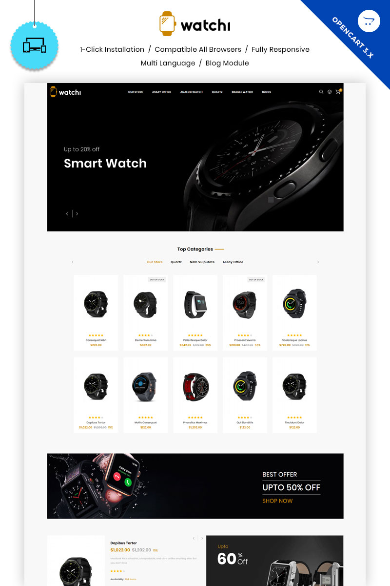 Responzivní OpenCart šablona "Watchi - The Watch Store" #81826 - screenshot
