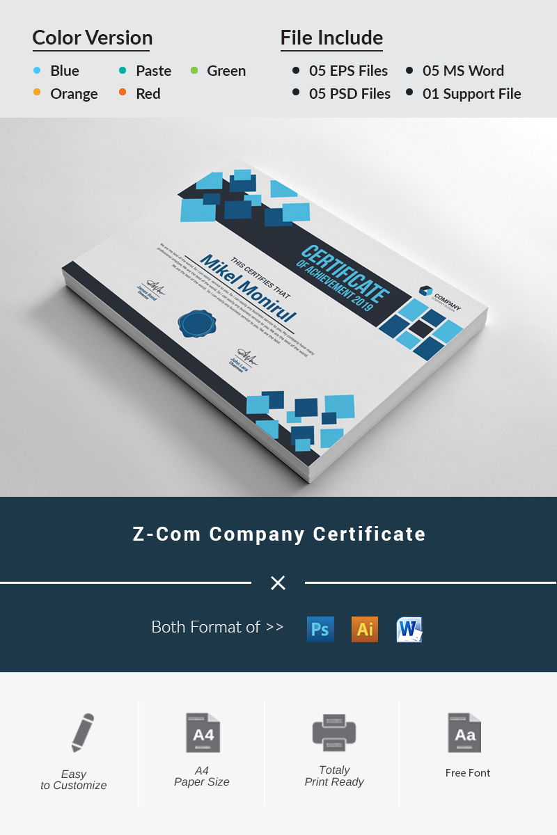 Z-Com Company Certificate Template