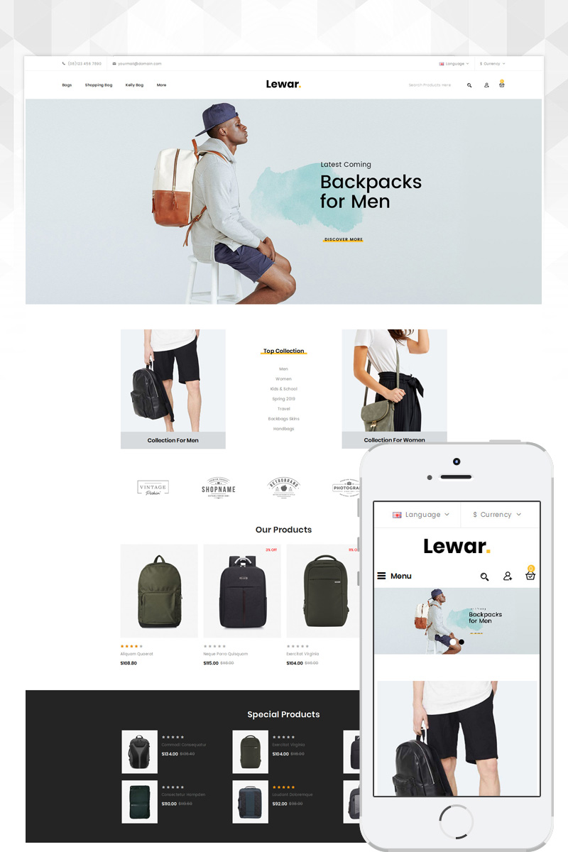 Lewar Bags Store OpenCart Template