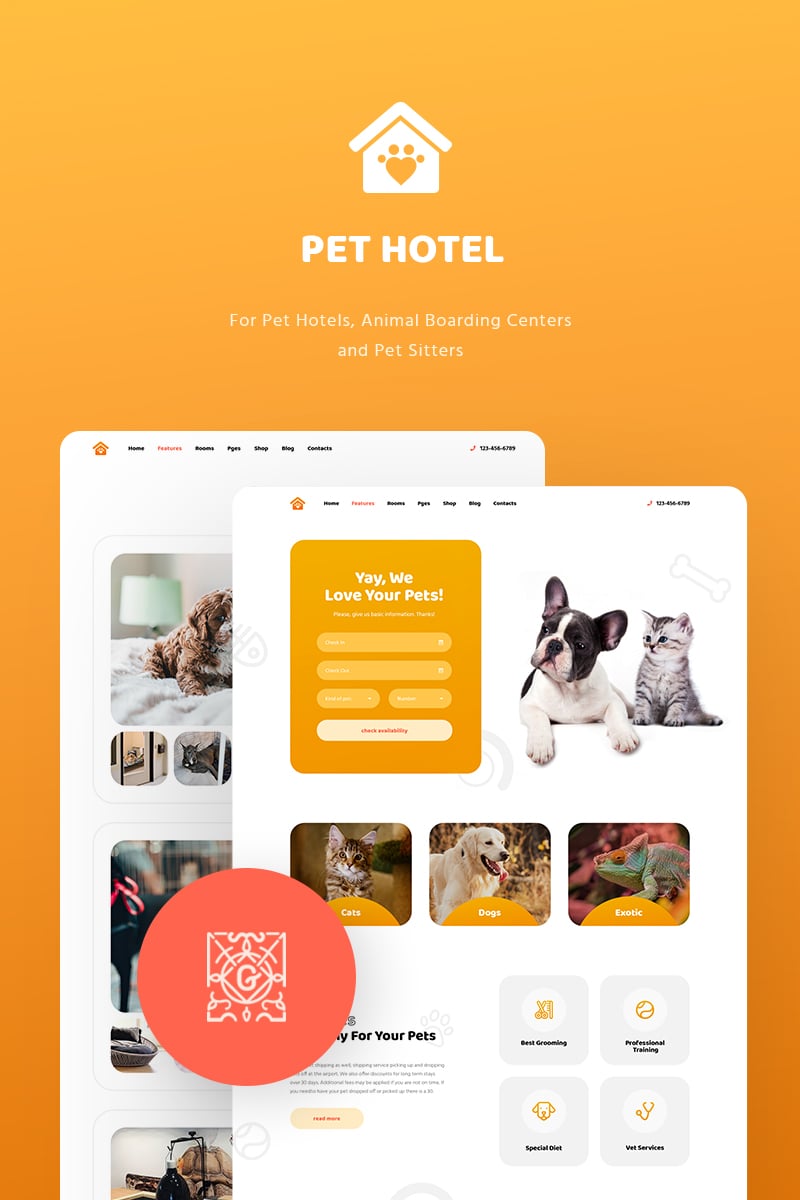"PetHotel - Pet Hotels, Animal Boarding and Pet Sitters" thème WordPress adaptatif #82059