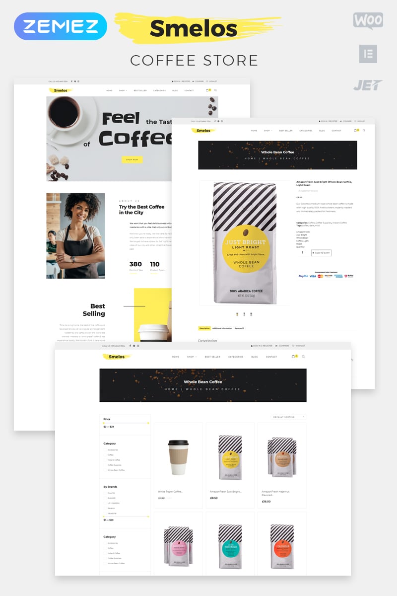 Smelos - Coffee Shop ECommerce Classic Elementor WooCommerce Theme