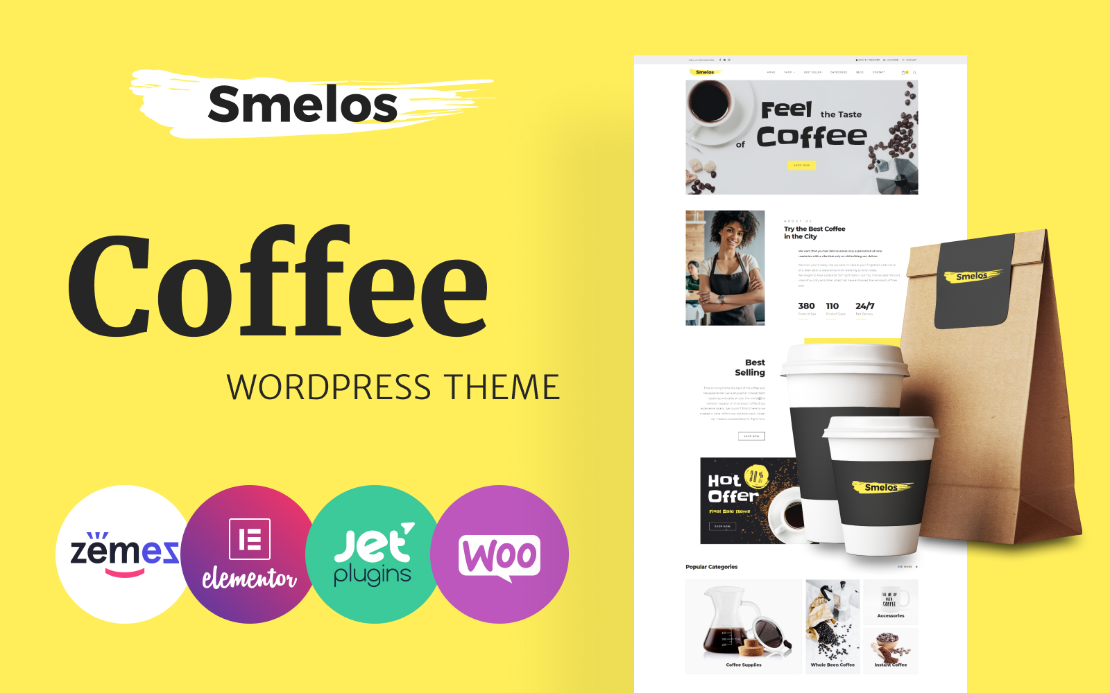 "Smelos - Coffee Shop ECommerce Classic Elementor" 响应式WooCommerce模板 #82005