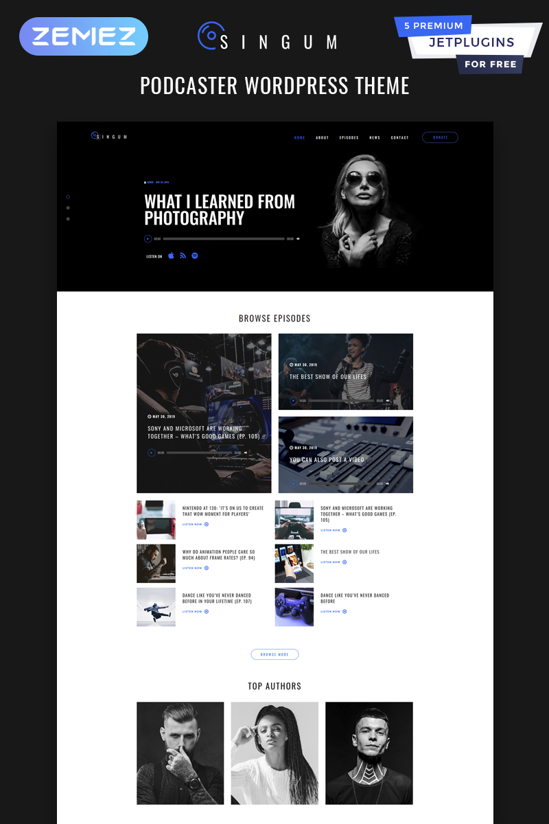Template WordPress Responsive #82015 "Singum - Podcaster Multipurpose Classic Elementor"