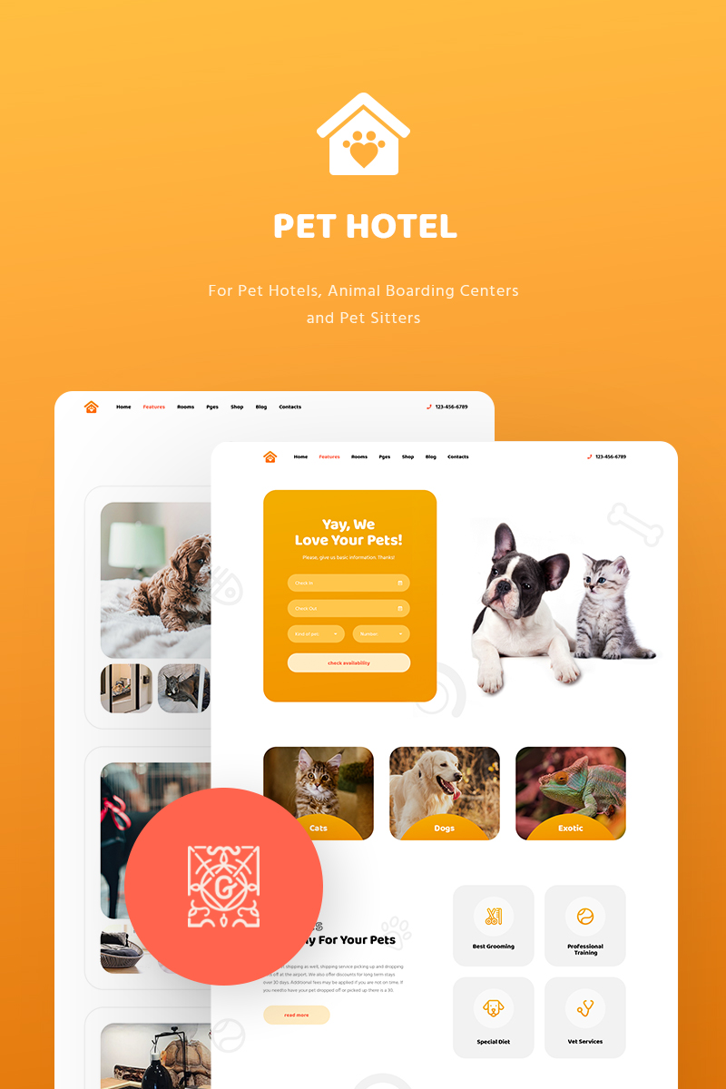 WordPress Theme namens "PetHotel - Pet Hotels, Animal Boarding and Pet Sitters" #82059