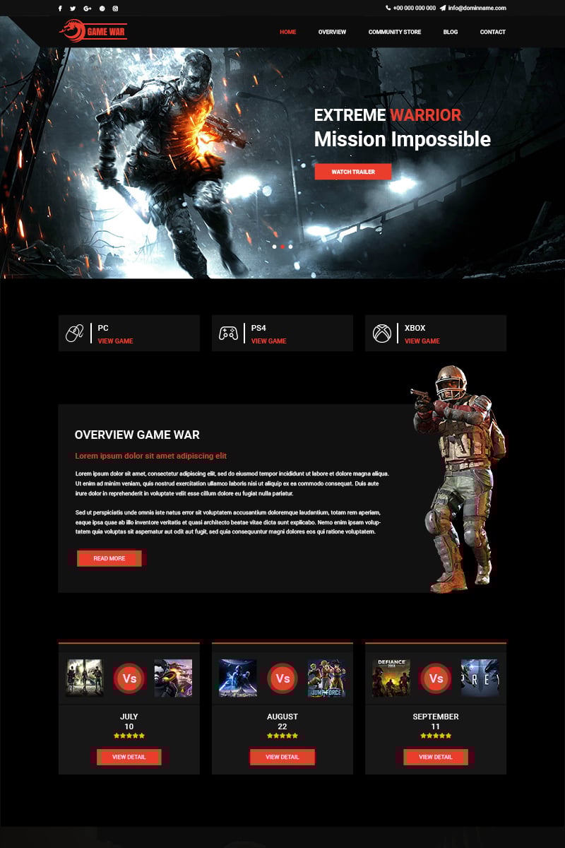Game War - Game Portal PSD Template