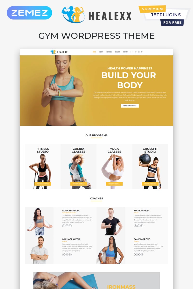 "Healexx - Gym Multipurpose Modern Elementor" - адаптивний WordPress шаблон №82167