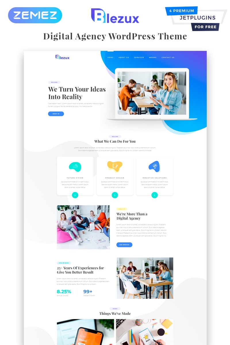 WordPress Theme namens "Blezux - Digital Multipurpose Modern Elementor" #82198