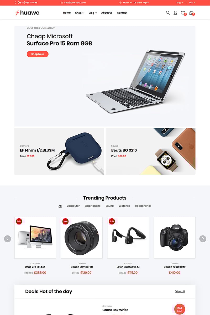 Huawe - Electronics Shop WooCommerce Theme №82217 - скриншот